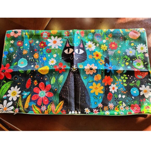 Black Cat Decorative Throw Pillow Cover Case Floral Decor Sofa Couch Accent 20" - Picture 2 of 9